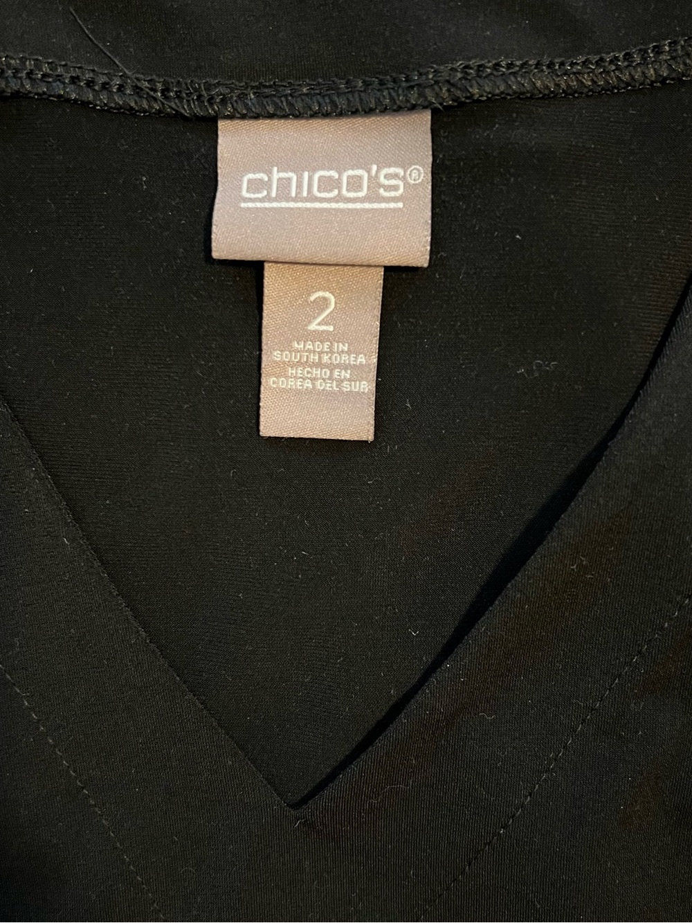 Chico's Black VNeck Dress Blue Ivory Floral Skirt Stretch Elevated Casual Chic 2 - Picture 2 of 4
